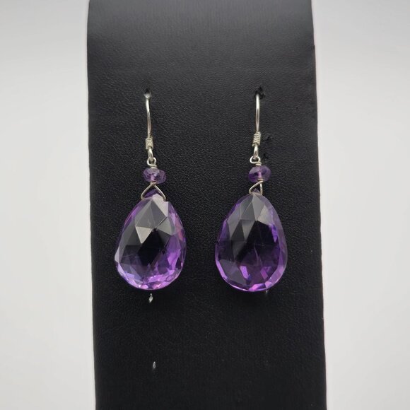 Jewelry - Sterling Silver Large Faceted Amethyst Gem Earrings A1997